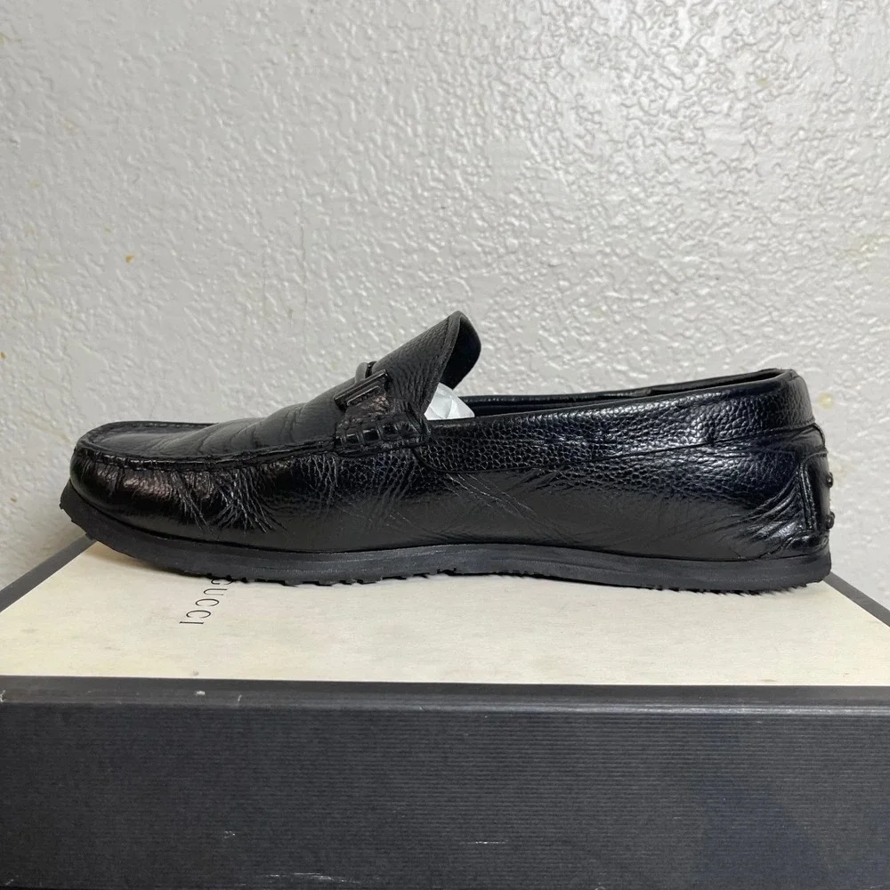TODS Men's Black Leather Gancini Buckle Loafers Casual Shoes‎ Vibram Size 10 D